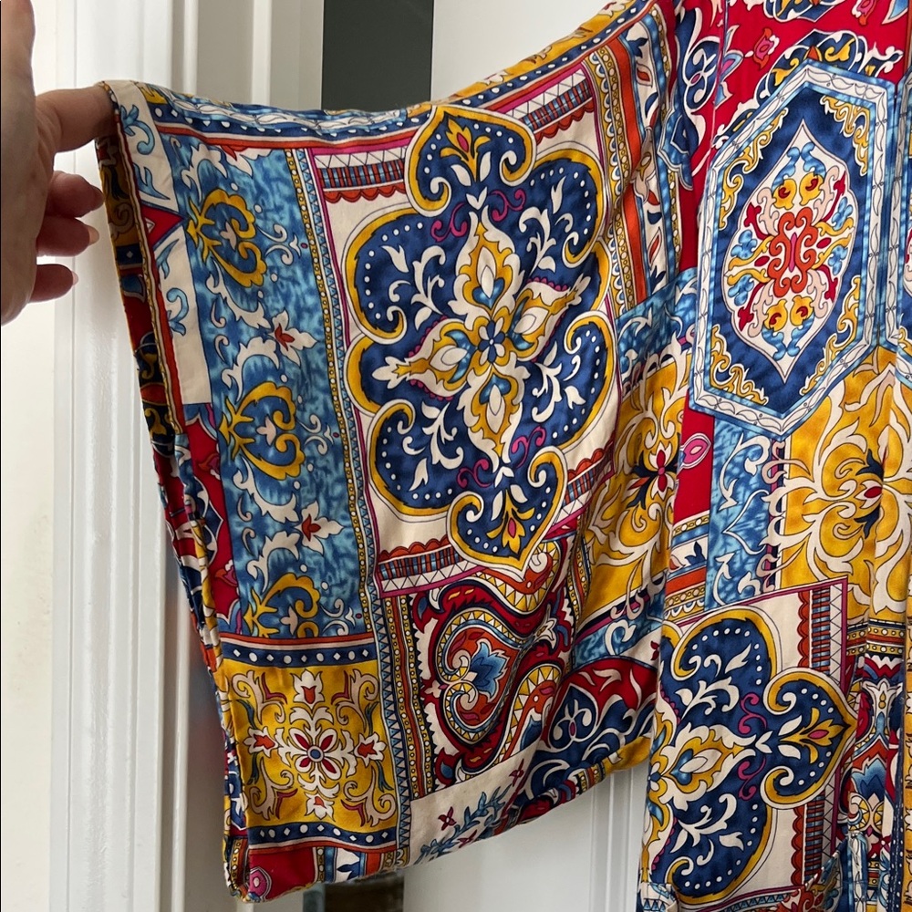 HAUTE HIPPIE โฅ๏ธ๐๐ Multicolor Patterned Kimono Robe Duster Red Blue Sz M - Picture 9 of 11
